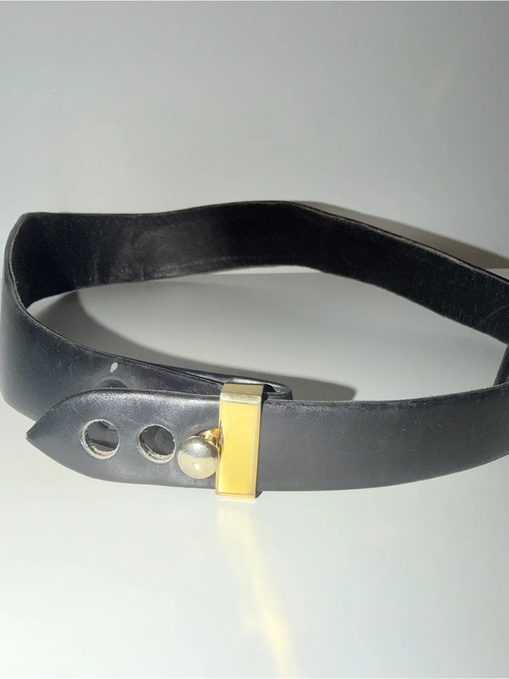 Vintage Black Leather Wait Belt with Gold Accents